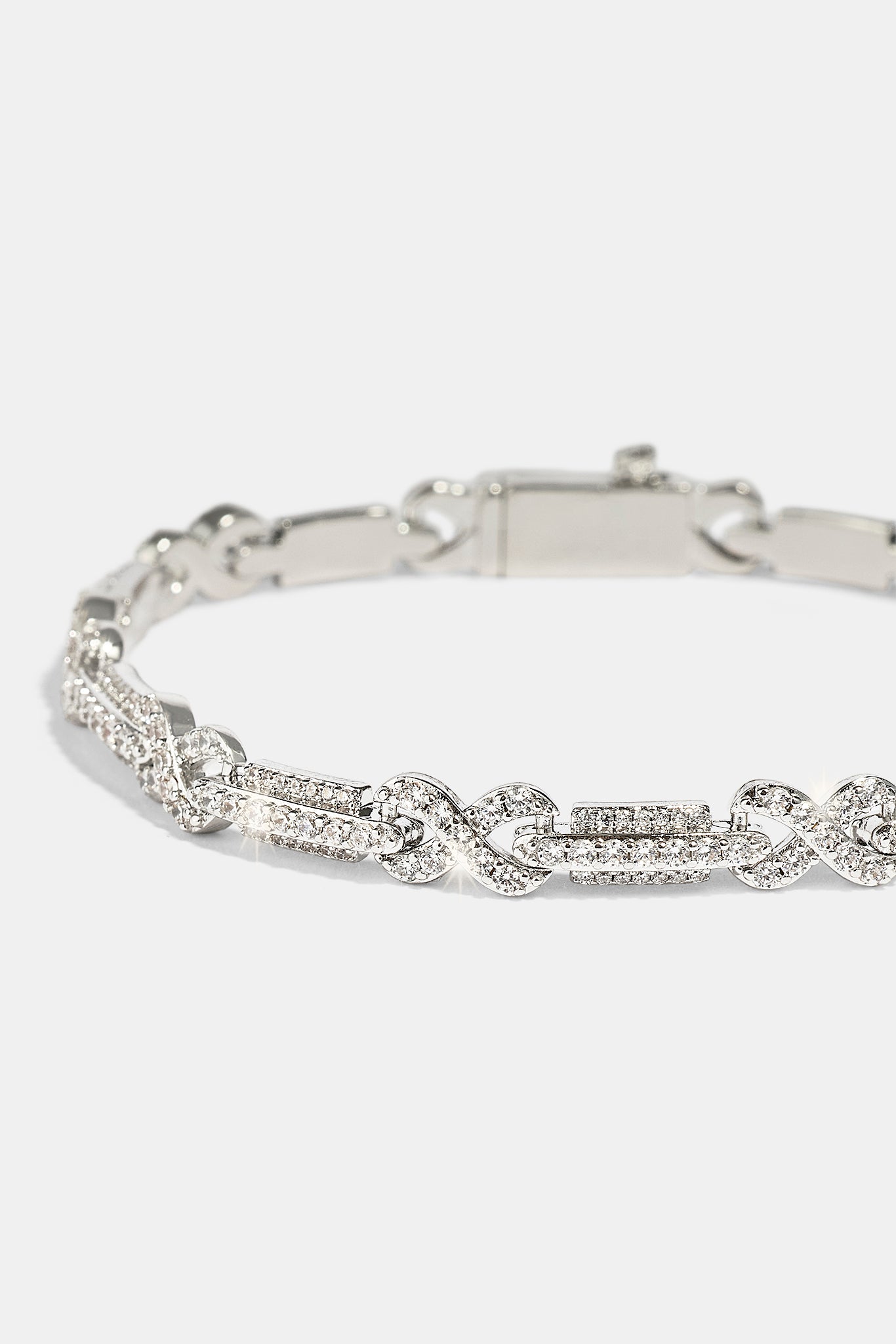 Iced Infinity Rectangle Link Bracelet - 6mm - White